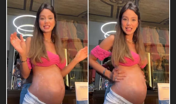 Esposa de Sorocaba se impressiona com a barriguinha de grávida de gêmeos